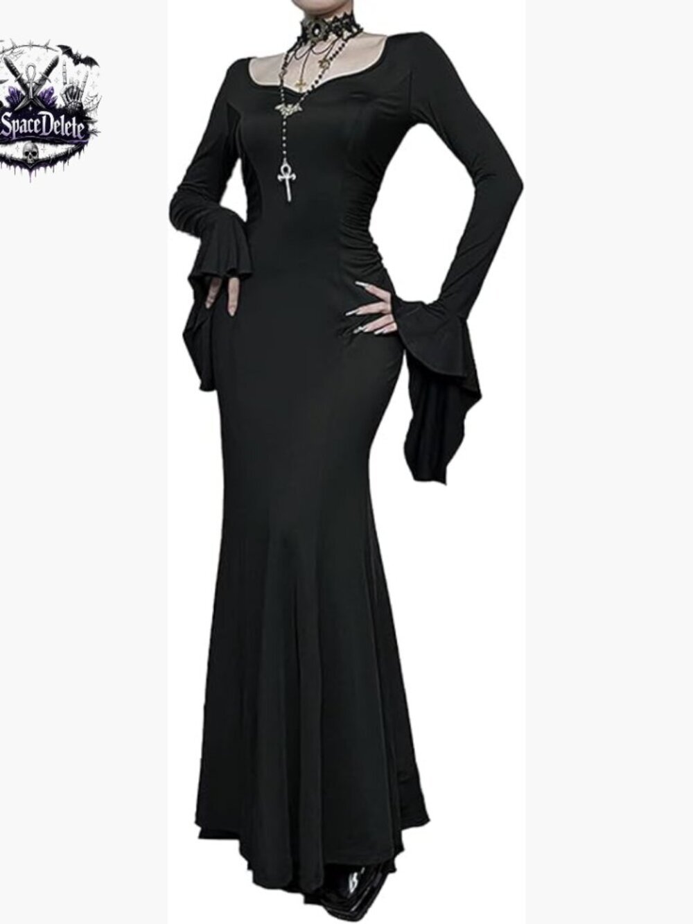 Maxi Dress Long Sleeve V-Neck Mermaid Silhouette Polyester Spandex